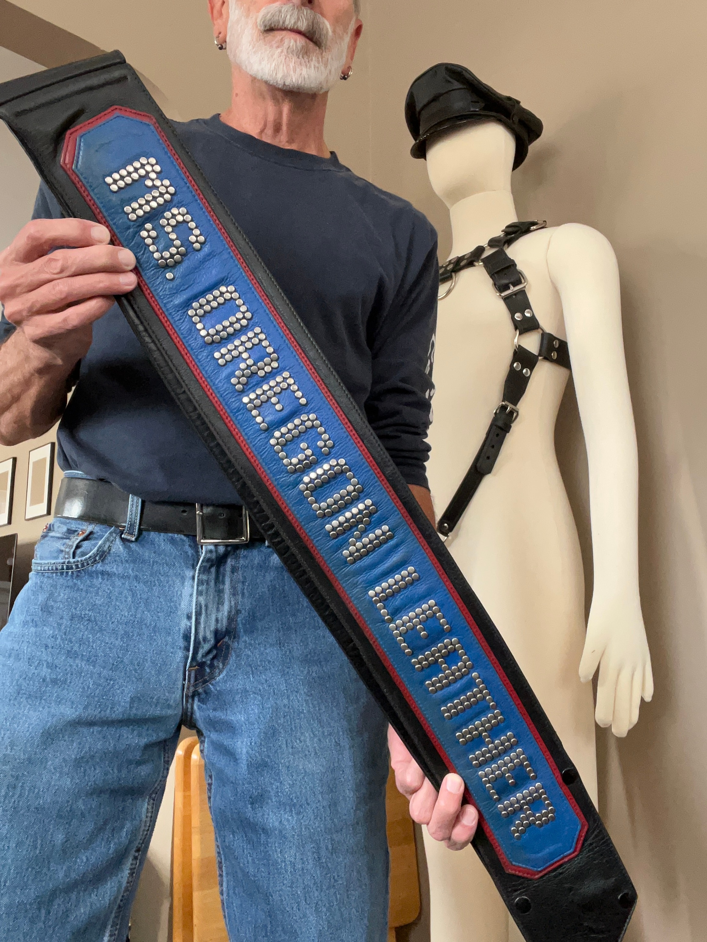 Ms. Oregon Leather custom studded leather belt